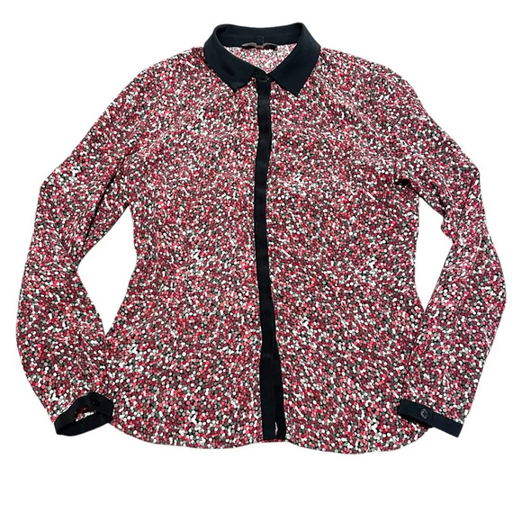 Lafayette 148 New York Tops - Lafayette 148 100% Silk Dot Print Blouse In Black Red White Gray Sz 2